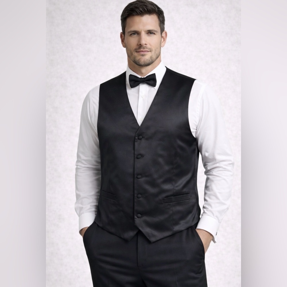 Carrot & Gibbs 100% Silk Formal Vest Black men’s size Large Made USA (A429)✨